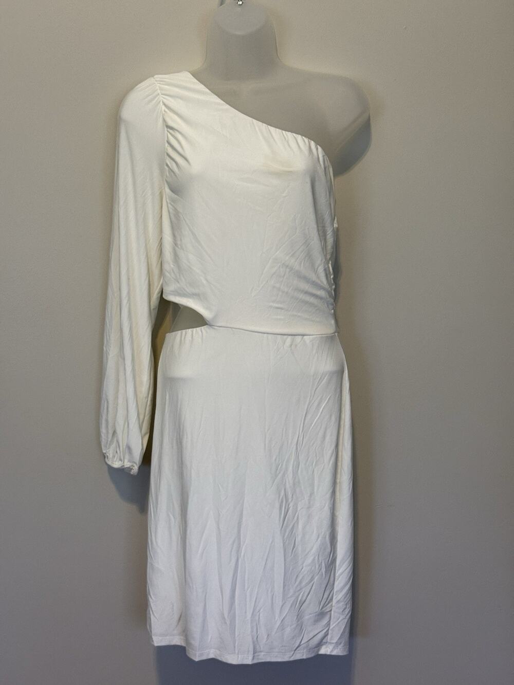 21 Saints One Shoulder Bodycon Mini Dress w/ Cutout Side Ivory Large NWT